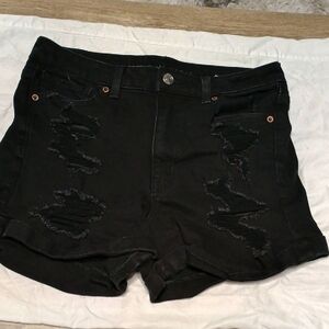 American Eagle Outfitters Black Jean Shorts Distressed Hem